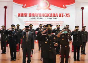 Kapolres Pinrang Bersama Forkopimda Ikuti Upacara Hari Bhayangkara Secara Virtual yang di Pimpin Presiden RI