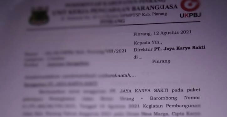 PT Jaya Karya Sakti Layangkan Sanggahan Keputusan Pemenang Lelang ke Pokja Unit Pelayanan Pengadaan Kabupaten Pinrang